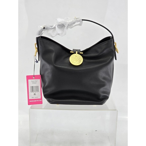 Vince Camuto Handbags - Vince Camuto Ezrah Bucket Bag Women OS Black Leather Gold Crest - NEW